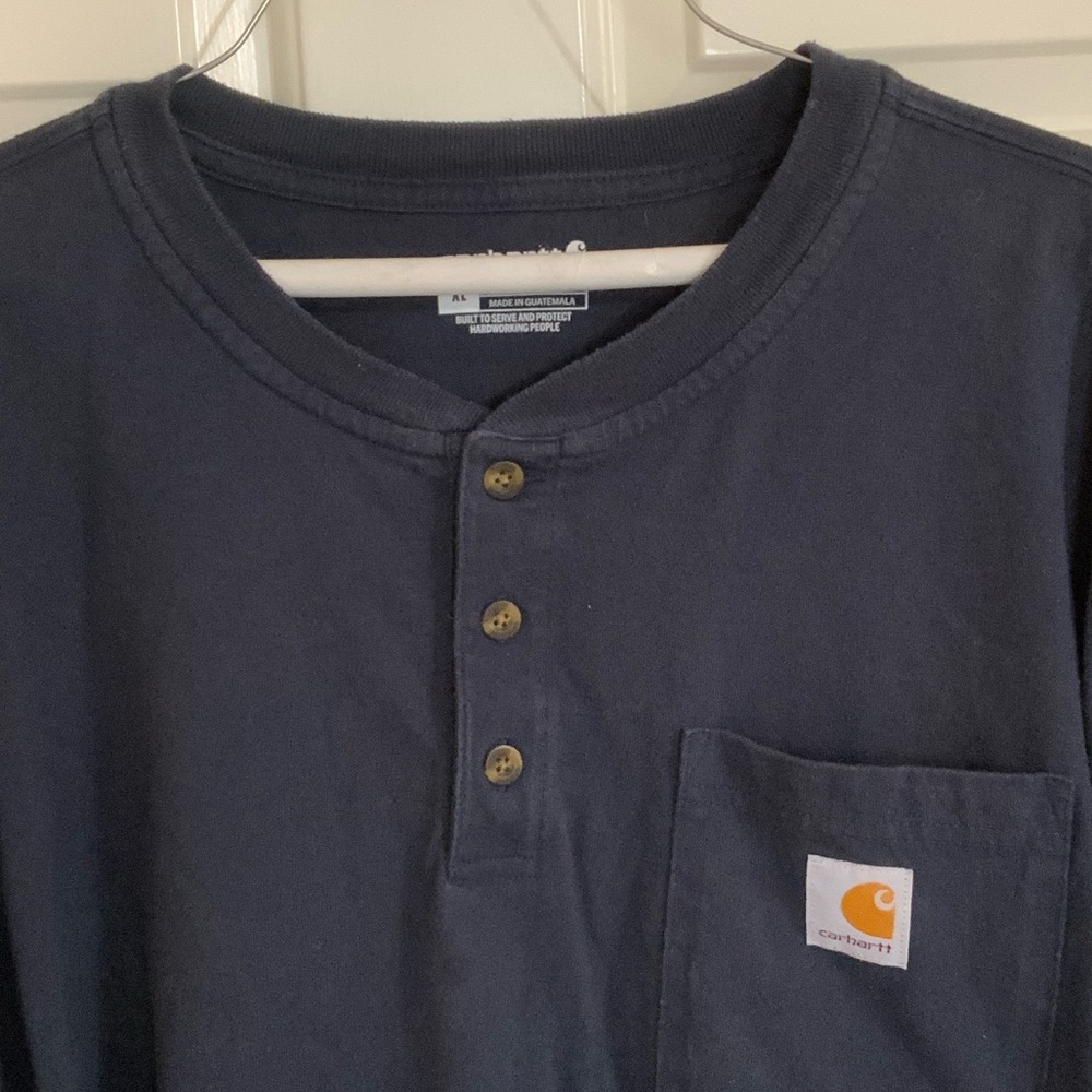 Carhartt Men's Dark Navy Blue Henley Long Sleeve Shirt - Picture 2 of 6